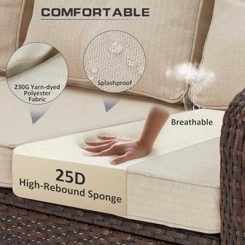 6 Pieces Swivel Rocking Chairs Patio Furniture Set Wicker Outdoor Conversations Sets with Table and Ottomans (Beige) Q667007