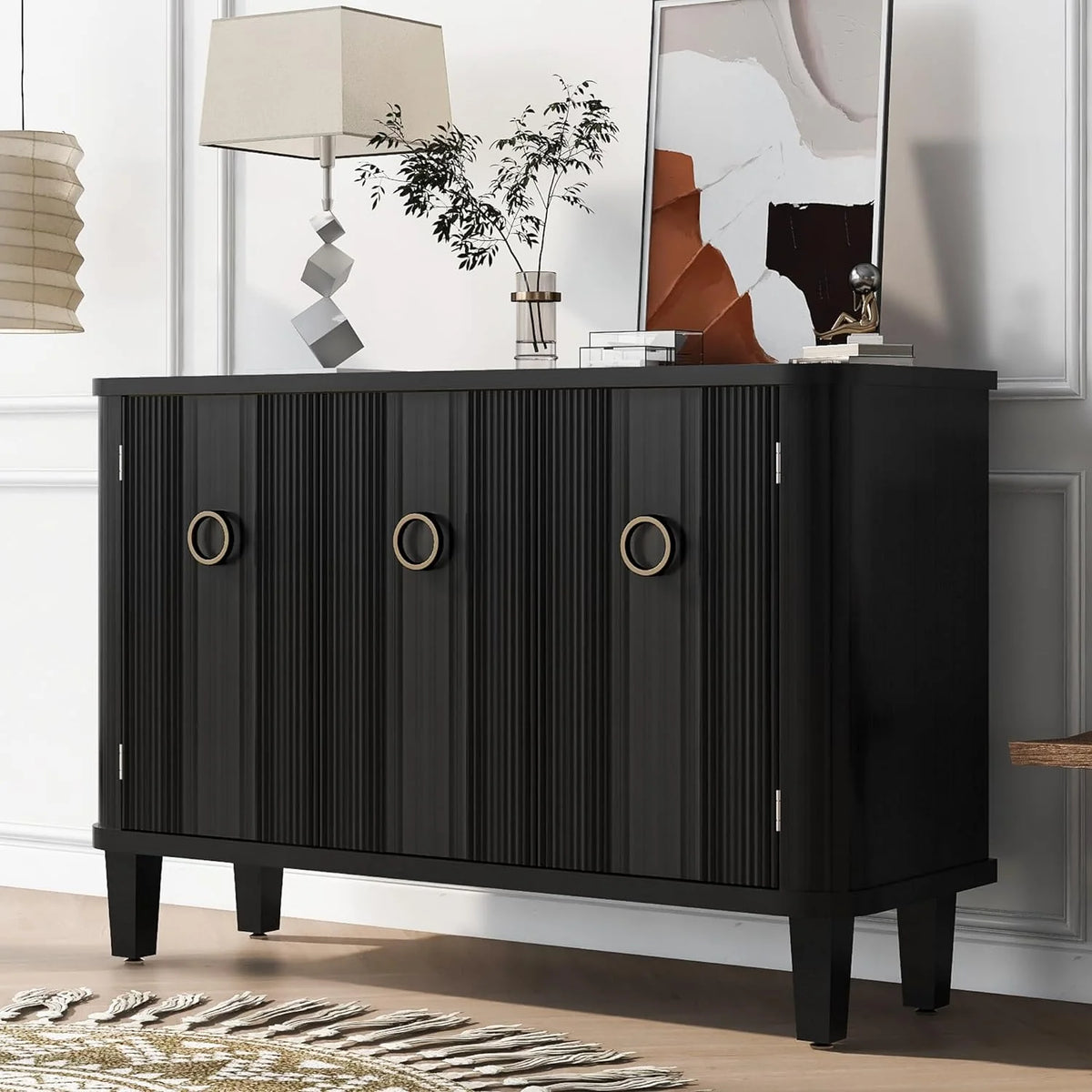 Black Storage Cabinet with 3 Doors and Adjustable Shelf I1500