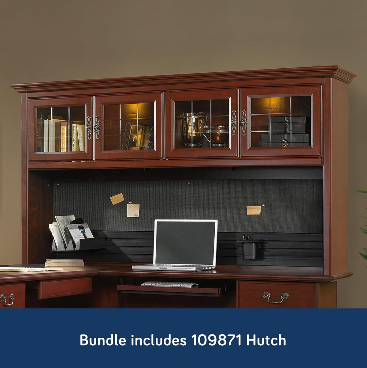 L-Shaped Desk with Office Hutch, Classic Cherry H53233