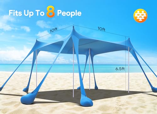 Beach Tent, Camping Sun Shelter UPF50+ with 8 Sandbags, Sand Shovels, Ground Pegs & Stability Poles L9685