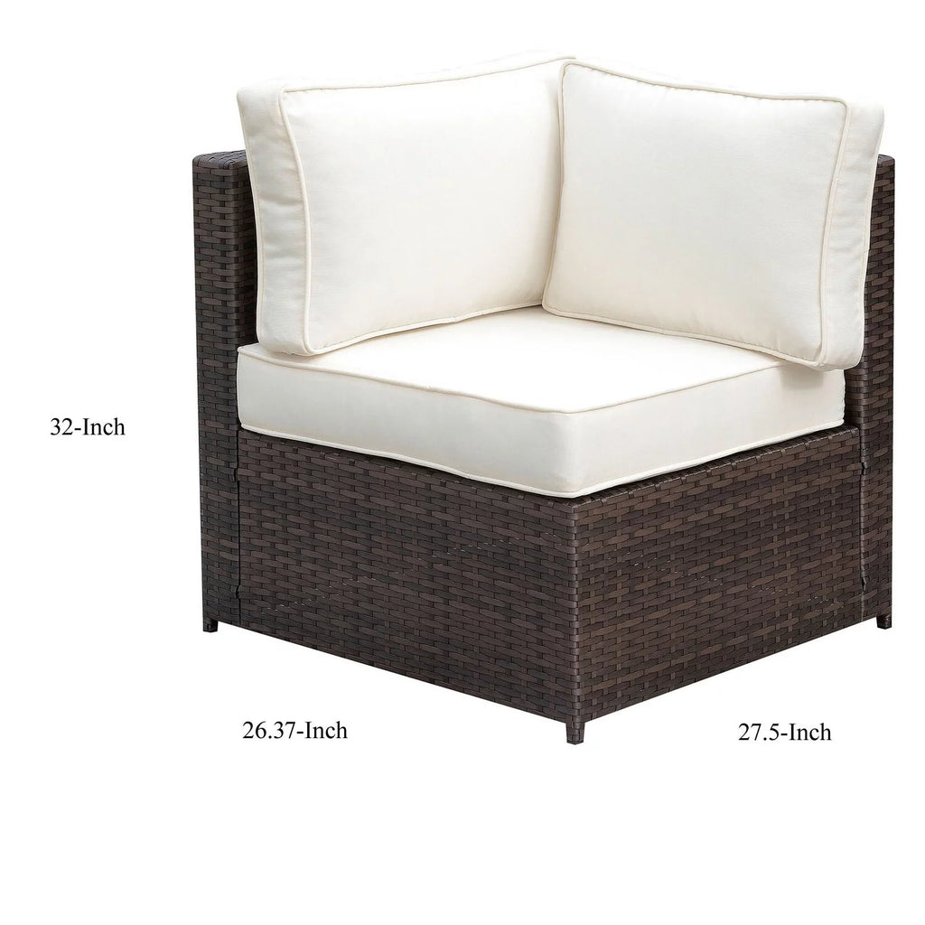 Brown and Ivory Faux Rattan Corner Chair with Cushions P851