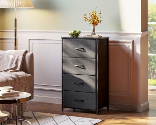 Dark Grey 4 Drawer Fabric Dresser with Wood Top Y82592