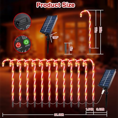 24 Pack Solar Christmas Candy Cane Lights with 168 Warm Lights U761