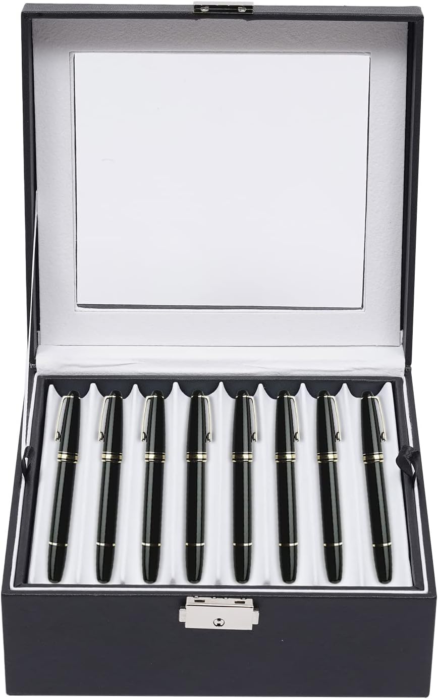 16 Slots Leather Pen Display Box Pen Collector Case with Transparent Window Pack of 2 Y310139