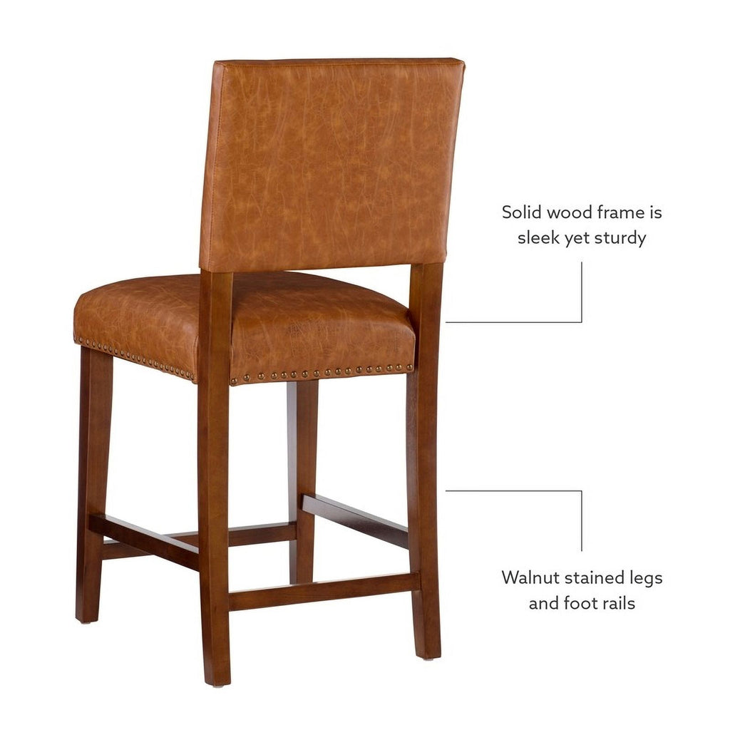 24" Faux Leather Wood Counter Stool in Dark Caramel/Walnut R713737