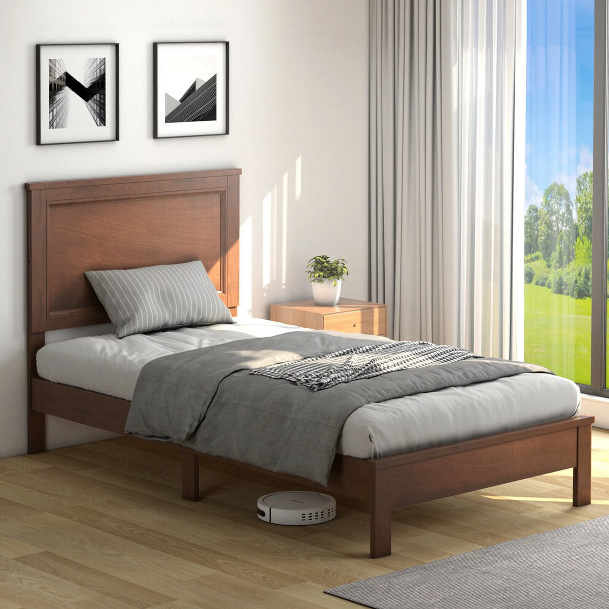 Twin Size Walnut Platform Bed Frame R205506