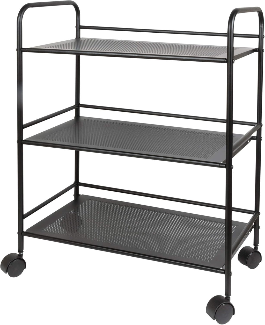 3-Tier Black Metal Rolling Utility Cart M9595