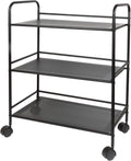 3-Tier Black Metal Rolling Utility Cart M9595