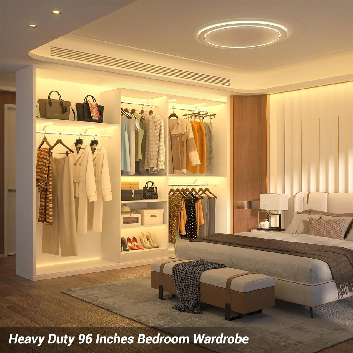96'' White Closet System with 3 Shelving Towers P309068