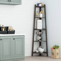 Dark Brown Solid Wood Corner Bookcase V6655