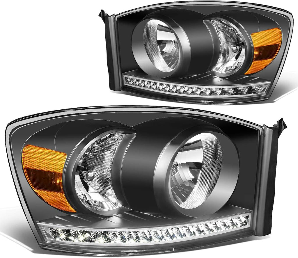 Black/Clear Dual LED DRL Sequential Turn Signal Projector Headlights V9197