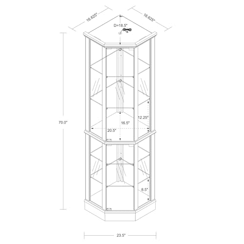 Walnut Wooden Curio Cabinet with Tempered Glass Door Q955910