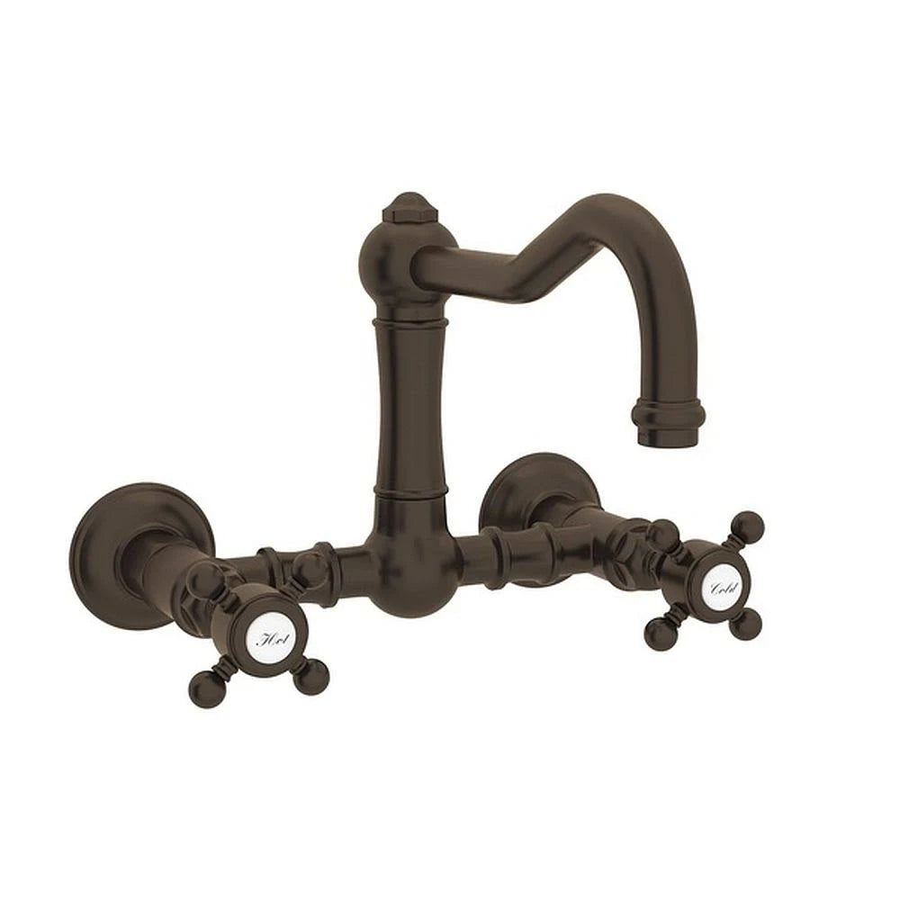 Tuscan Brass Wall Mounted Bridge Faucet with Metal Cross Handles X892