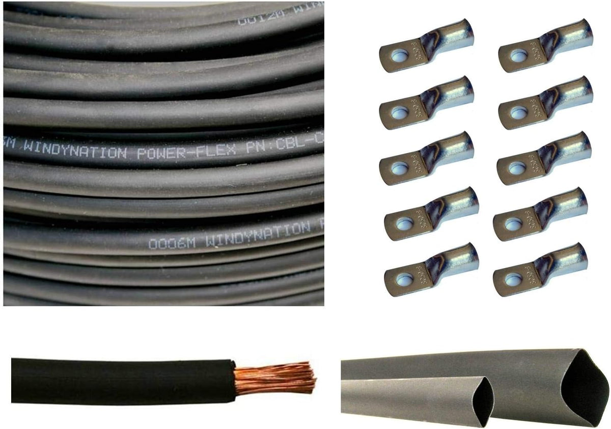 1/0 AWG 10 Feet Black Pure Copper Welding Cable with Copper Lugs and Heat Shrink Tubing K593