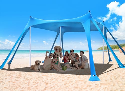Beach Tent, Camping Sun Shelter UPF50+ with 8 Sandbags, Sand Shovels, Ground Pegs & Stability Poles L9685