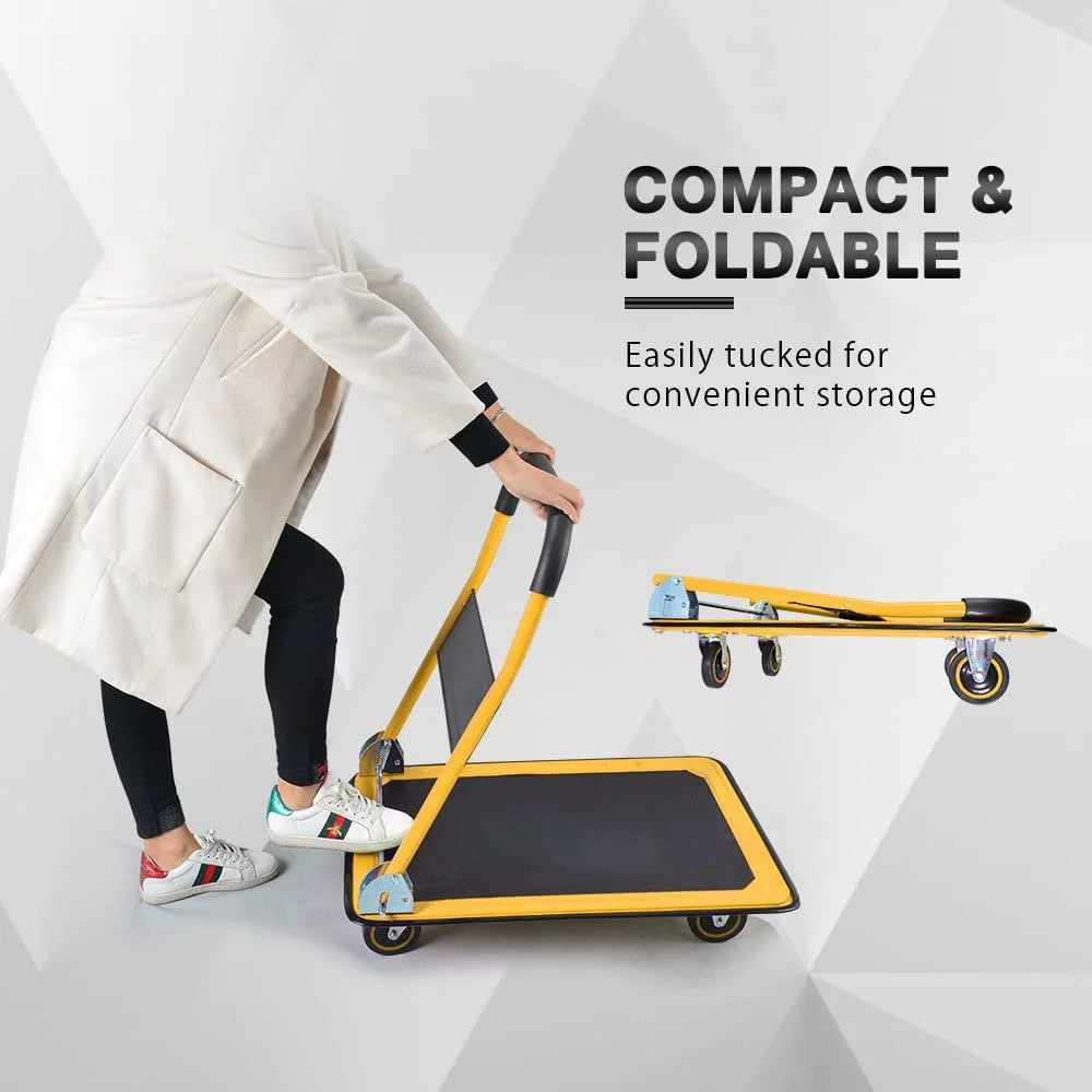 Yellow Foldable Push Cart Dolly with 360 Degree Swivel Wheels R80621