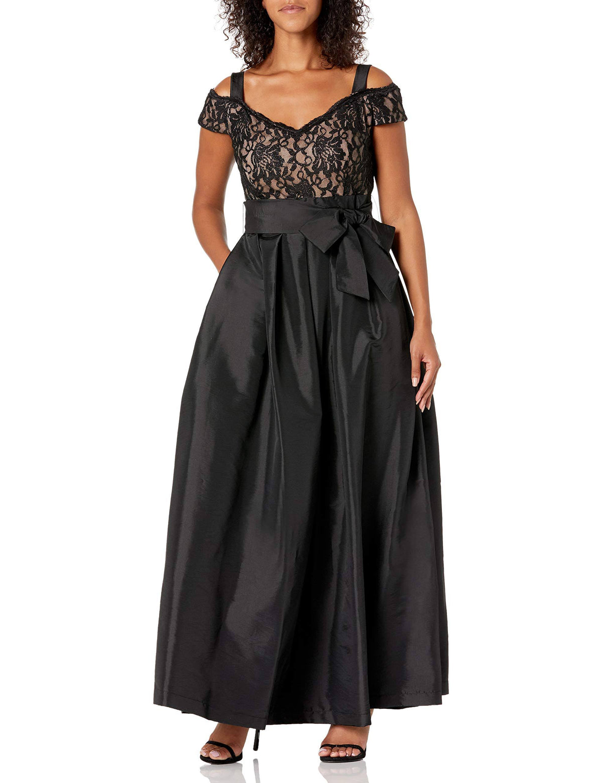 Black Taupe Lace Cold-Shoulder Gown T715790