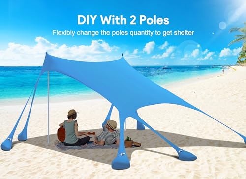 Beach Tent, Camping Sun Shelter UPF50+ with 8 Sandbags, Sand Shovels, Ground Pegs & Stability Poles L9685