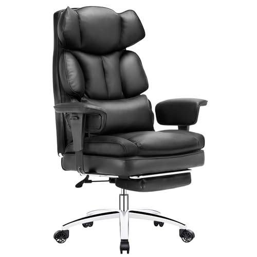 Black PU Leather Ergonomic Desk Chair with Footrest I7929