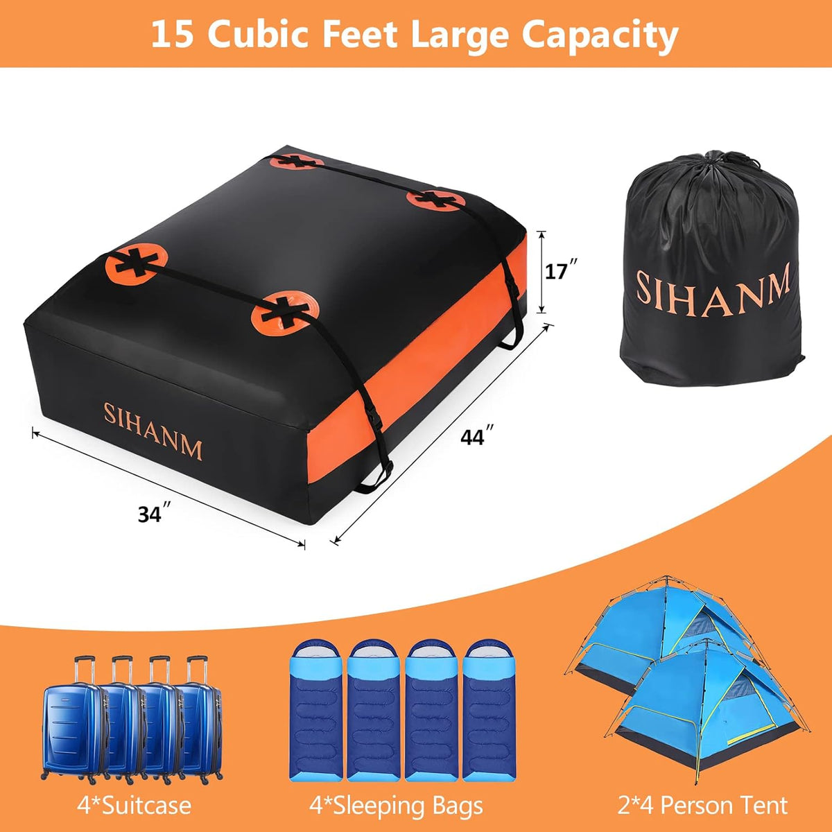 Heavy Duty Waterproof Roof Cargo Carrier with Anti-Slip Mat, 15Cu.ft. H565284