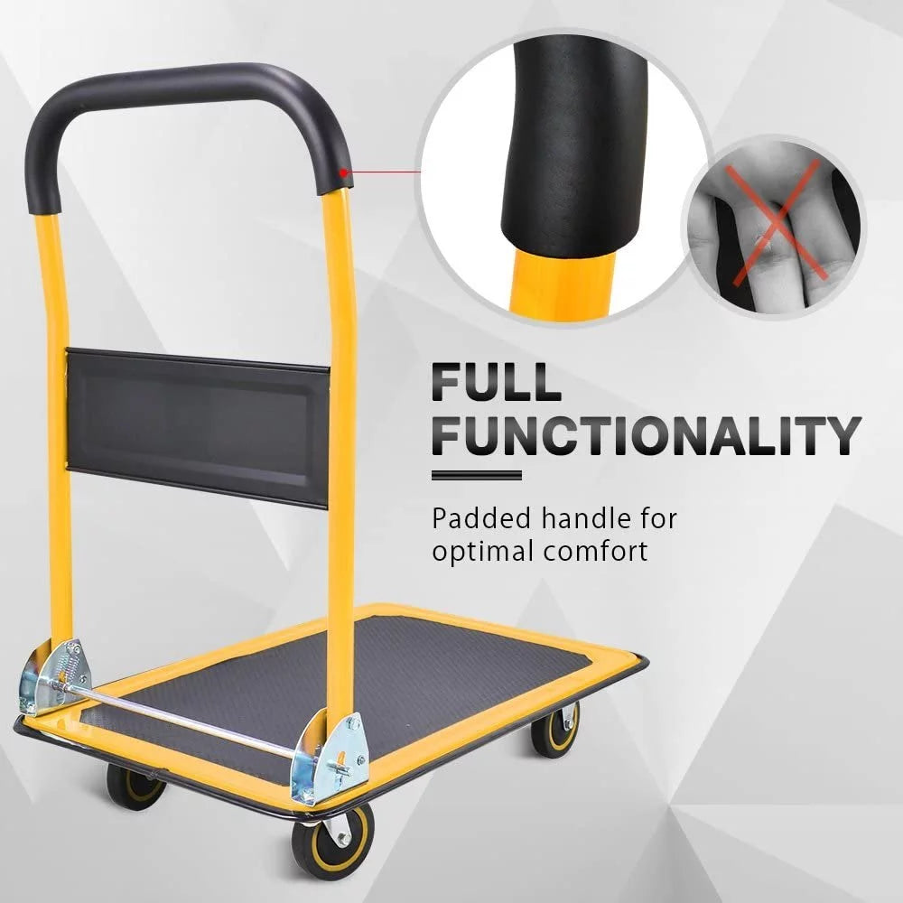 Yellow Foldable Push Cart Dolly with 360 Degree Swivel Wheels R80621