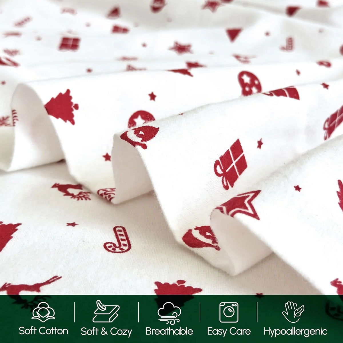 King Flannel Sheets - 4-Piece 100% Turkish Cotton, Red Stars, Deep Pocket R964