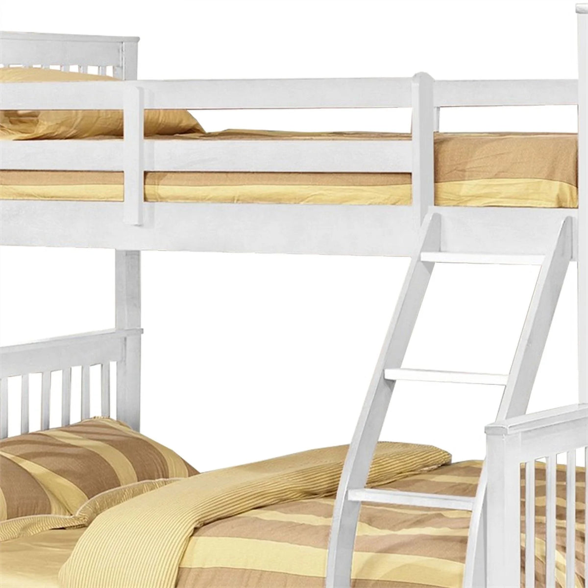 White Wooden Twin Over Full Bunk Bed with 2 Drawers E86300