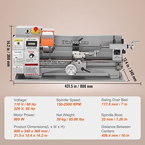 7'' x 16'' 800W Precision Benchtop Metal Lathe Q5025