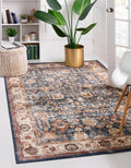 Light Blue Burgundy 4' 1" x 6' 1" Floral Rug R6902