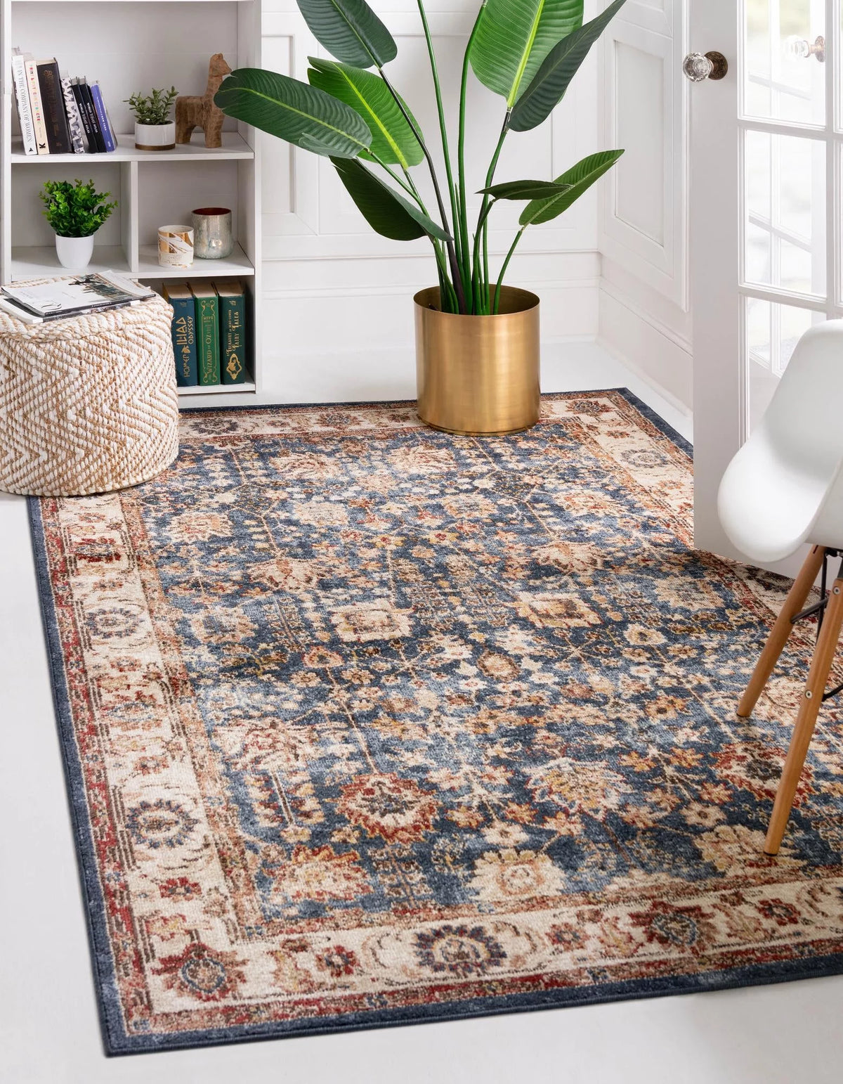 Light Blue Burgundy 4' 1" x 6' 1" Floral Rug R6902