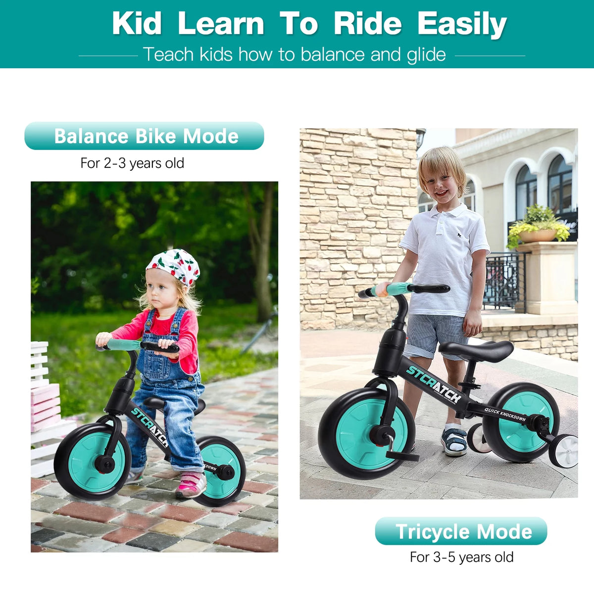 4 in 1 Toddlers Balance Bike with Pedals and Training Wheels X79593