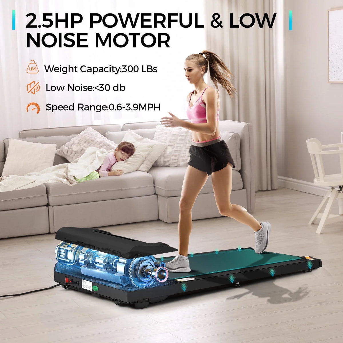 2.5HP Slim Compact Under Desk Treadmill with LED Display R8052