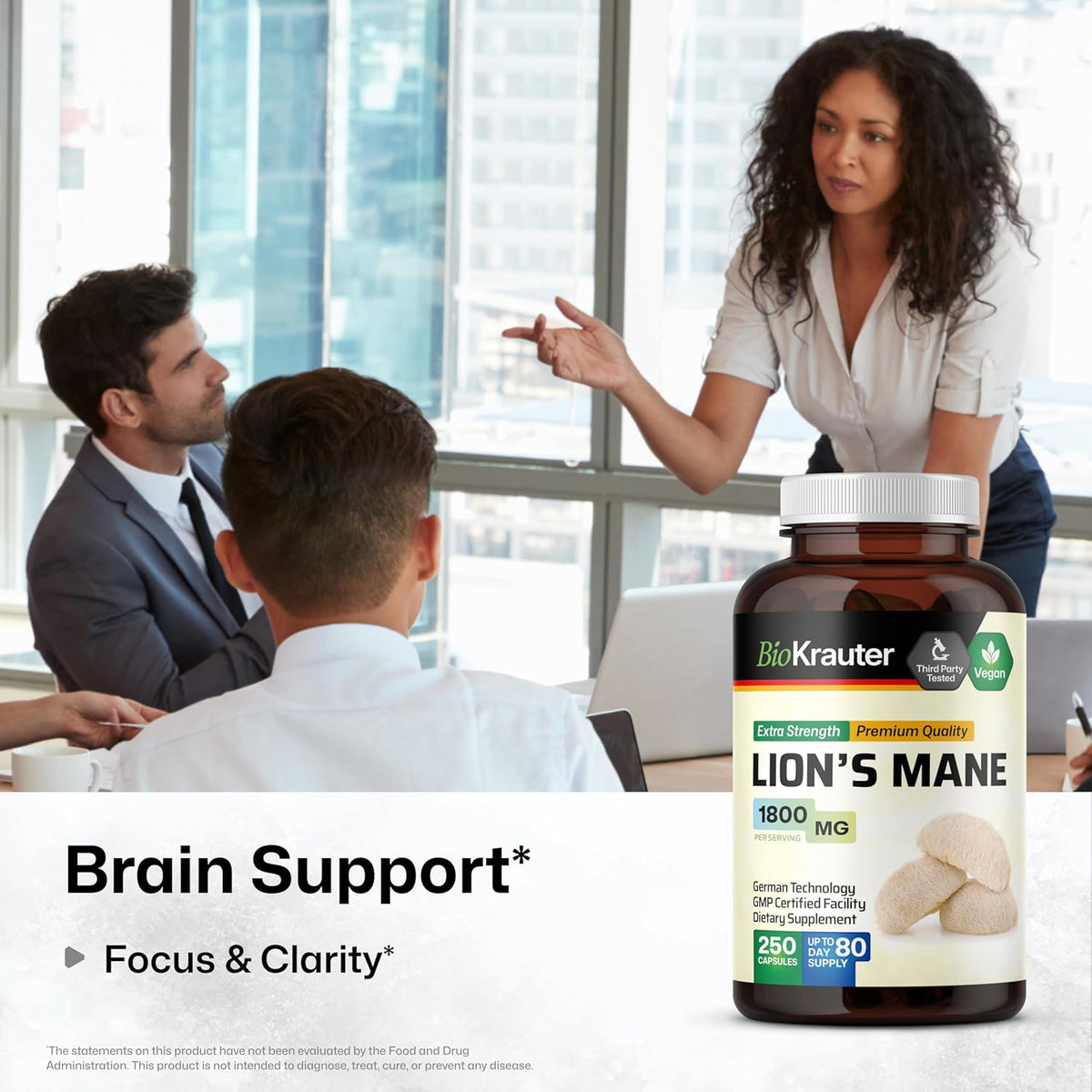 Vegan Organic Lion's Mane Mushroom Supplement Capsules Z3711