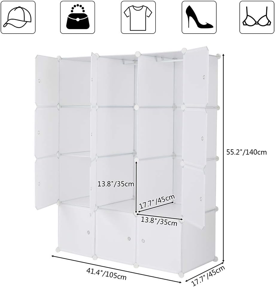 White 12 Cube Plastic Storage Shelves with Hanging Rod C272032