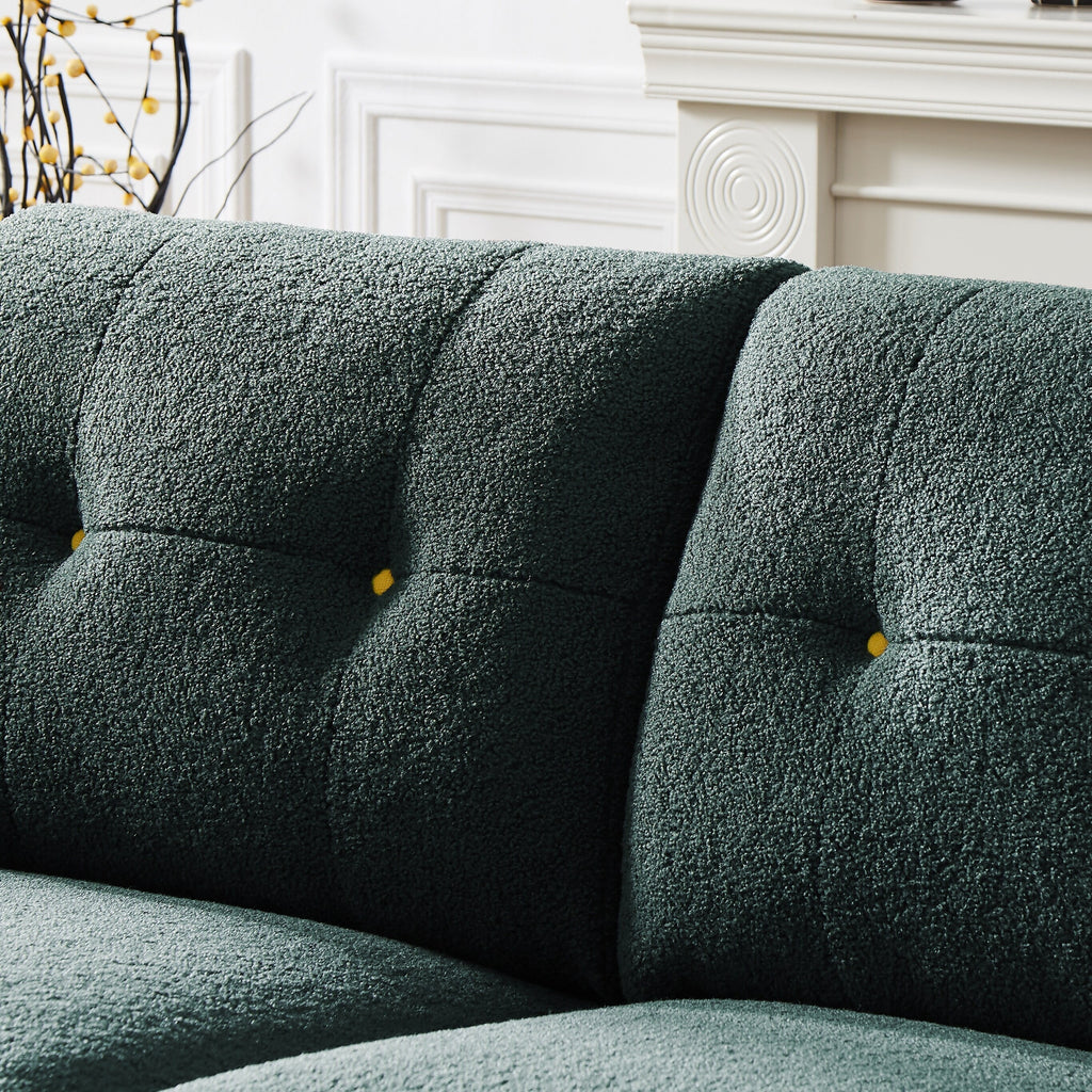 Green Sherpa Fabric 4 Seater Sectional Sofa with Ottoman Y5421