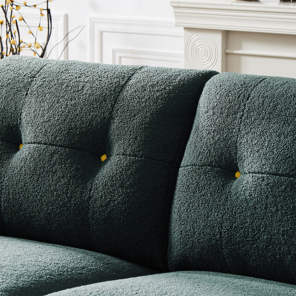 Green Sherpa Fabric 4 Seater Sectional Sofa with Ottoman Y5421