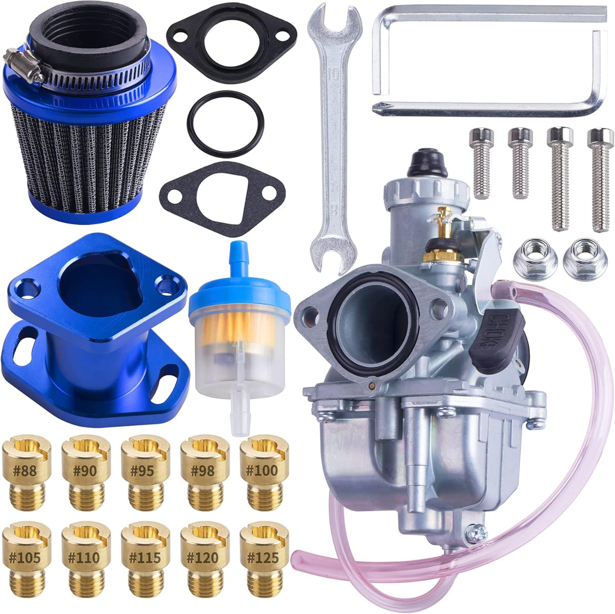 26mm Carburetor Carb Kit with Intake Pipe Mainfold 38mm Air Filter for Predator 212cc GX160 Honda GX200 CT200U 196cc KT196 Clones Go Kart Mini Bike Race Kart Red Pack of 2 U556