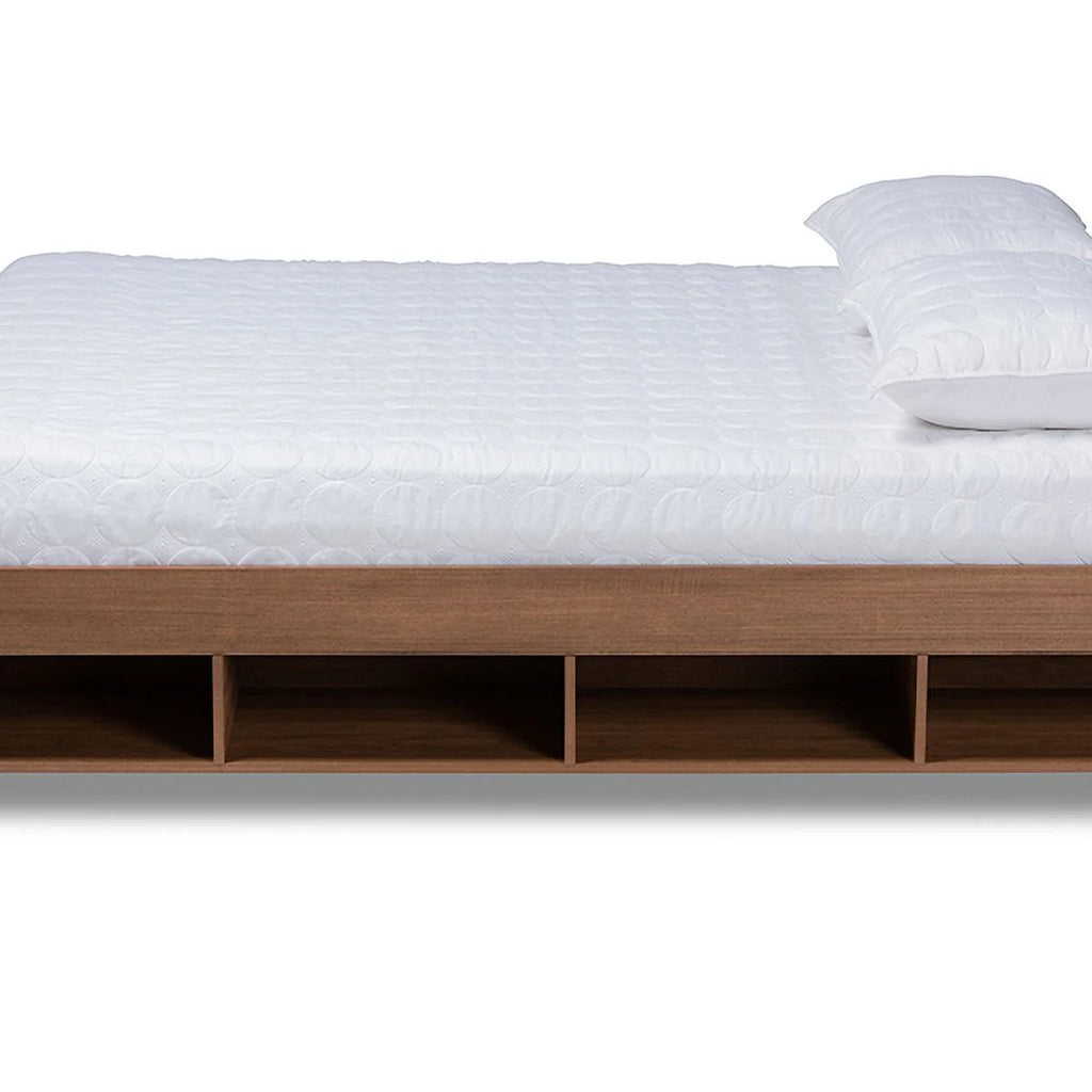 Queen Size Ash Walnut Brown Wood Storage Bed Frame Q1821