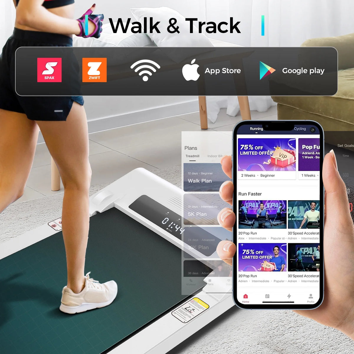 2.5HP Slim Compact Under Desk Treadmill with LED Display R8052