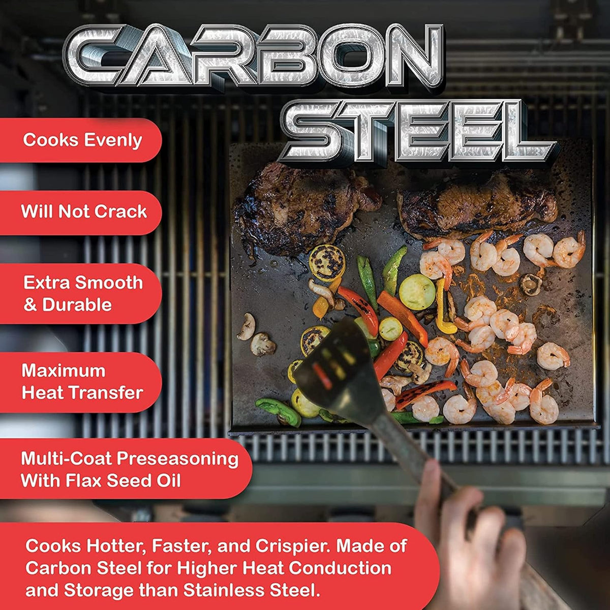 3/16 X 14 X 18” Double Pre-Seasoned Carbon Steel Flat Top Griddle Q3600