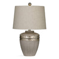 Antiqued Silver Metal Table Lamp with Drum Shade B39304