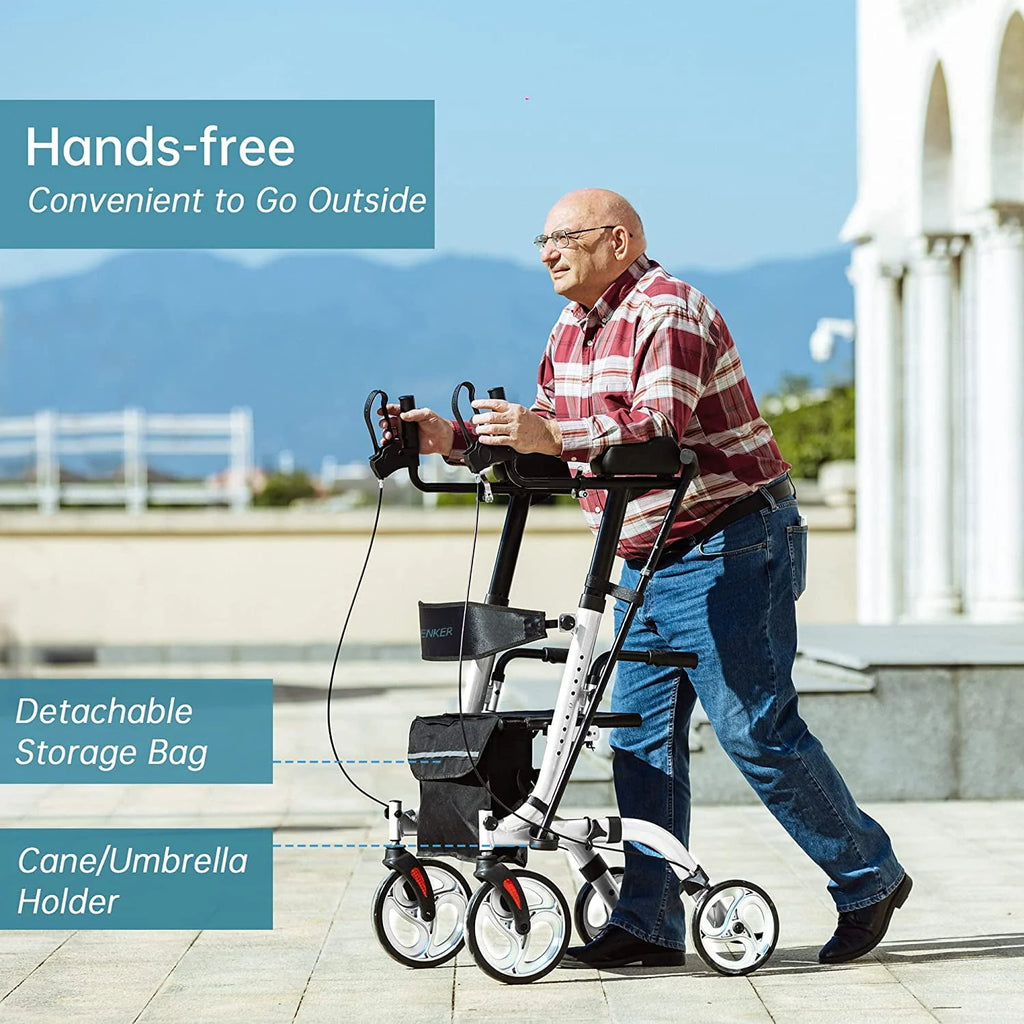 Upright Folding Rollator Walker with Seat, White Z5761