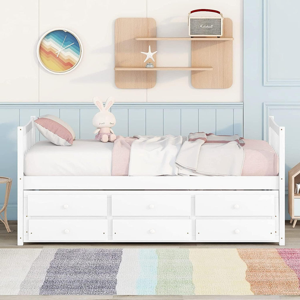 Twin White Wood Daybed with Trundle and Storage Drawers K68173