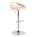 Chrome Natural Wood Cream PU Barstool T55250