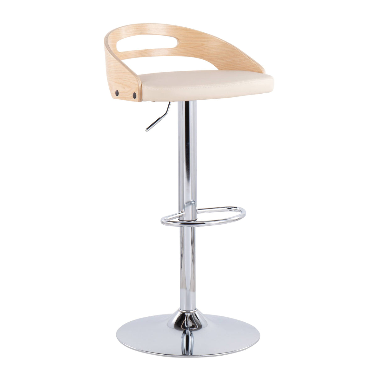 Chrome Natural Wood Cream PU Barstool T55250