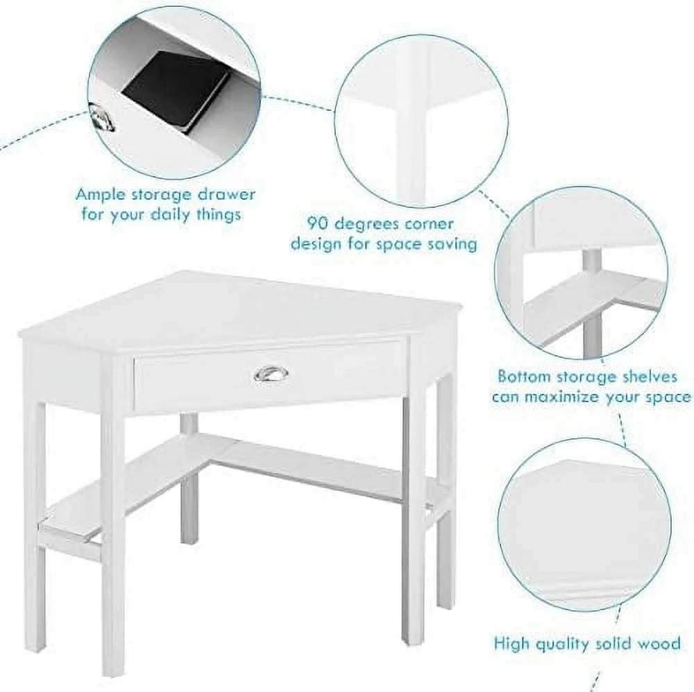 Black Corner Desk with Drawer and Shelves E5206