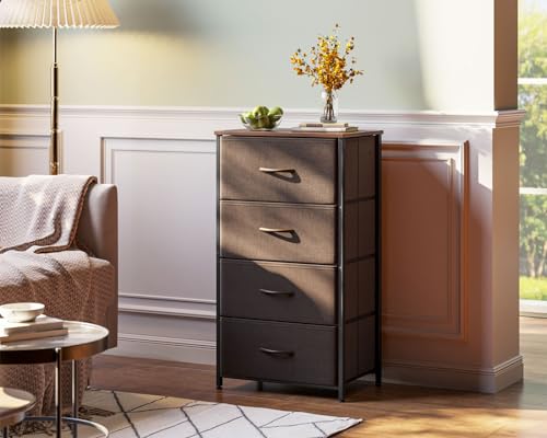 Dark Grey 4 Drawer Fabric Dresser with Wood Top Y82592