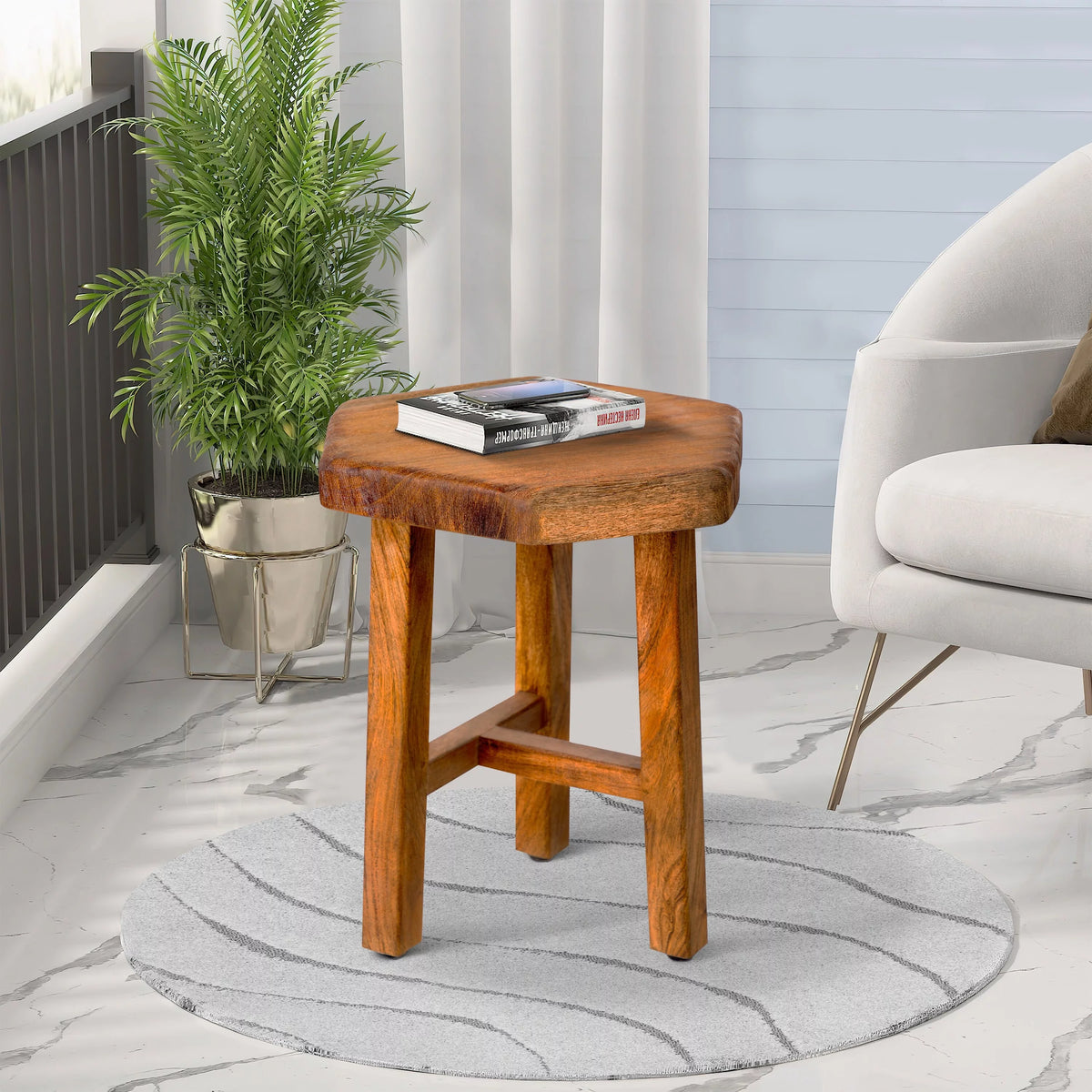 18 Inch Acacia Wood Side Table with Live Edge Top D53104