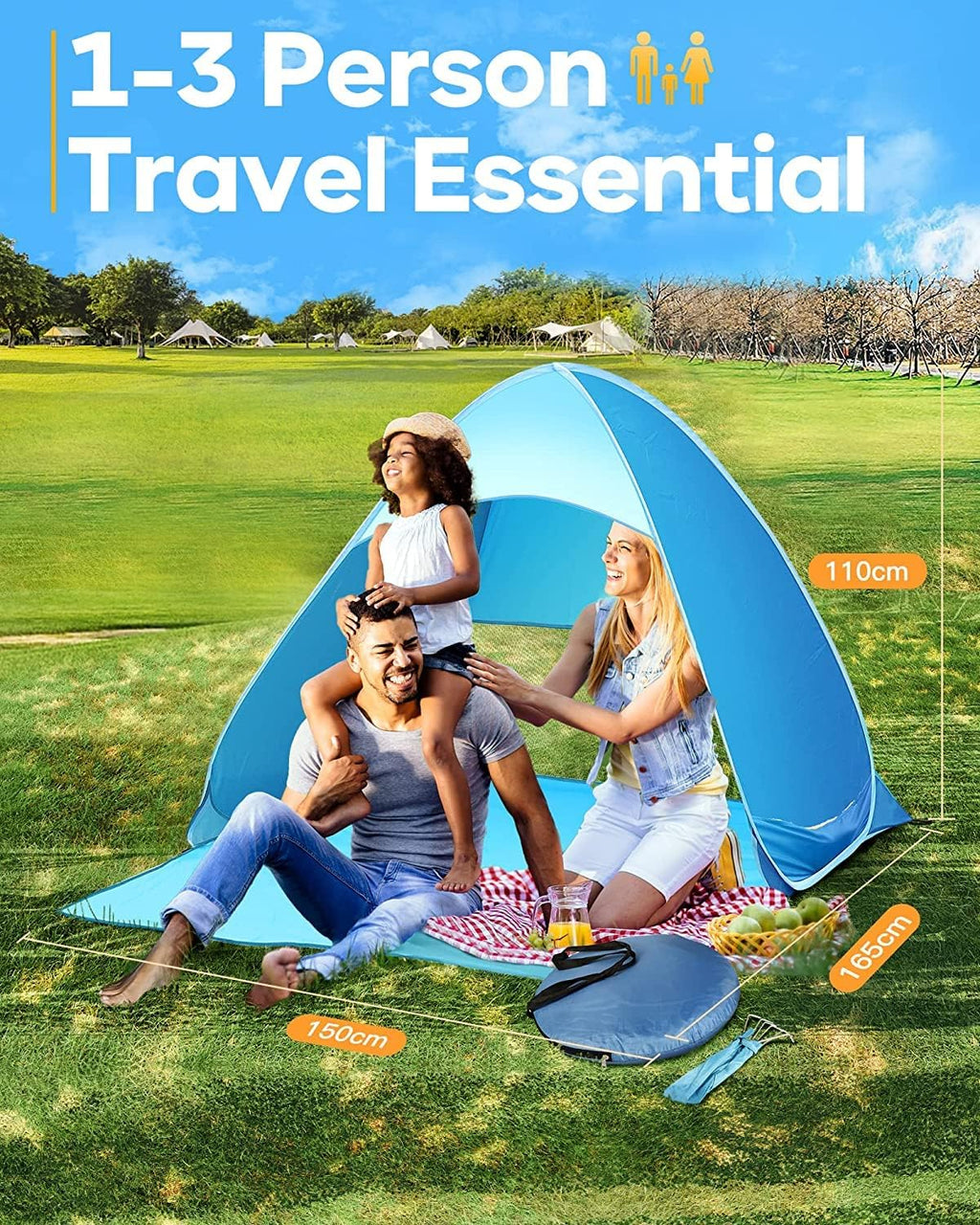 Pop Up Beach Tent, UPF 50+, Waterproof, with Carry Bag I198