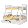 White Wooden Twin Over Full Bunk Bed with 2 Drawers E86300